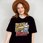 Death Before Decaf Skull Design - Coffee Unisex Crewneck T-Shirt Sweatshirt Hoodie