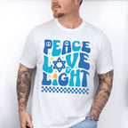 Peace Love Light Checkered Design - Hanukkah Unisex Crewneck T-Shirt Sweatshirt Hoodie