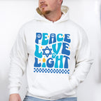 Peace Love Light Checkered Design - Hanukkah Unisex Crewneck T-Shirt Sweatshirt Hoodie