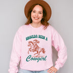 Shoulda Been A Cowgirl Riding Design - Cowgirl Unisex Crewneck T-Shirt Sweatshirt Hoodie