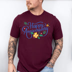 Happy Anniversary Flower Blue Design - Anniversary Unisex Crewneck T-Shirt Sweatshirt Hoodie