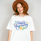 Happy Anniversary Flower Blue Design - Anniversary Unisex Crewneck T-Shirt Sweatshirt Hoodie