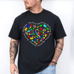 Jigsaw Ribbon Heart Design - Autism Awareness Unisex Crewneck T-Shirt Sweatshirt Hoodie