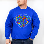Jigsaw Ribbon Heart Design - Autism Awareness Unisex Crewneck T-Shirt Sweatshirt Hoodie