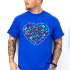 Jigsaw Ribbon Heart Design - Autism Awareness Unisex Crewneck T-Shirt Sweatshirt Hoodie