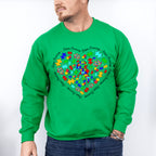 Jigsaw Ribbon Heart Design - Autism Awareness Unisex Crewneck T-Shirt Sweatshirt Hoodie