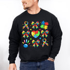 Ribbon Heart Jigsaw - Autism Awareness Unisex Crewneck T-Shirt Sweatshirt Hoodie