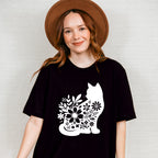 B&W Flower Cat - Cat Unisex Crewneck T-Shirt Sweatshirt Hoodie
