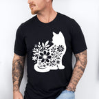 B&W Flower Cat - Cat Unisex Crewneck T-Shirt Sweatshirt Hoodie
