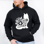 B&W Flower Cat - Cat Unisex Crewneck T-Shirt Sweatshirt Hoodie