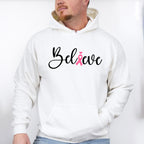Believe Pink Heart Ribbon - Cancer Unisex Crewneck T-Shirt Sweatshirt Hoodie