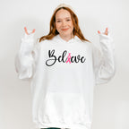 Believe Pink Heart Ribbon - Cancer Unisex Crewneck T-Shirt Sweatshirt Hoodie
