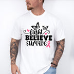 Fight Believe Survive Butterflies - Cancer Unisex Crewneck T-Shirt Sweatshirt Hoodie