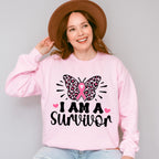 I Am A Survivor Ribbon Butterfly - Cancer Unisex Crewneck T-Shirt Sweatshirt Hoodie