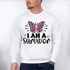 I Am A Survivor Ribbon Butterfly - Cancer Unisex Crewneck T-Shirt Sweatshirt Hoodie