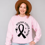 Nobody Fights Alone Ribbon B&W - Cancer Unisex Crewneck T-Shirt Sweatshirt Hoodie