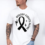 Nobody Fights Alone Ribbon B&W - Cancer Unisex Crewneck T-Shirt Sweatshirt Hoodie