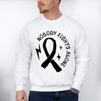Nobody Fights Alone Ribbon B&W - Cancer Unisex Crewneck T-Shirt Sweatshirt Hoodie