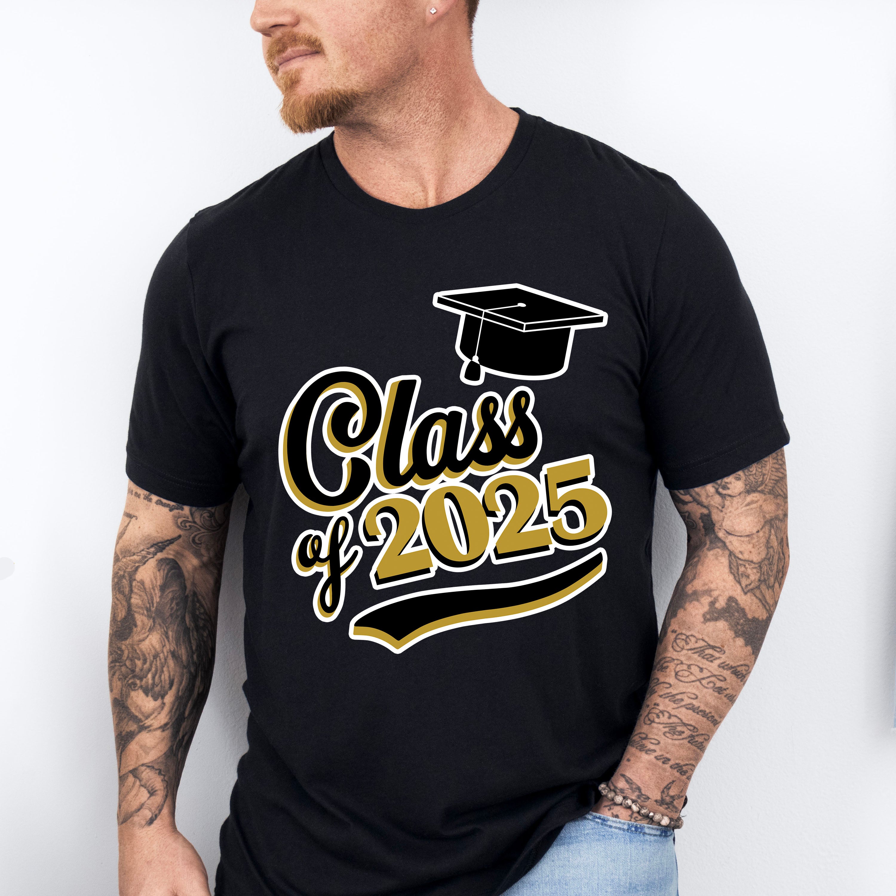 Class Of 2025 Black And Gold Graduation Unisex Crewneck T-Shirt