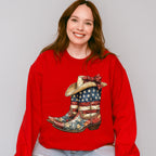 USA Flag Cowboy Boots And Hat - 4th Of July Unisex Crewneck T-Shirt Sweatshirt Hoodie
