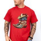 USA Flag Cowboy Boots And Hat - 4th Of July Unisex Crewneck T-Shirt Sweatshirt Hoodie