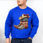 USA Flag Cowboy Boots And Hat - 4th Of July Unisex Crewneck T-Shirt Sweatshirt Hoodie