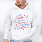 Land Of The Free Because Of The Brave Ribbons & Stars - 4th Of July Unisex Crewneck T-Shirt Sweatshirt Hoodie