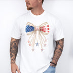 US Flag Ribbon With Pearls - 4th Of July Unisex Crewneck T-Shirt Sweatshirt Hoodie