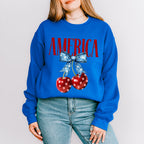 America Cherries Blue Ribbon - 4th Of July Unisex Crewneck T-Shirt Sweatshirt Hoodie