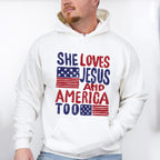 She Loves Jesus And America Too Red & Blue - 4th Of July Unisex Crewneck T-Shirt Sweatshirt Hoodie