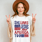 She Loves Jesus And America Too Red & Blue - 4th Of July Unisex Crewneck T-Shirt Sweatshirt Hoodie