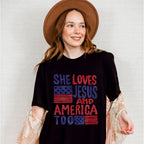 She Loves Jesus And America Too Red & Blue - 4th Of July Unisex Crewneck T-Shirt Sweatshirt Hoodie
