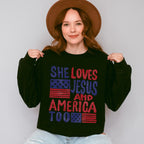 She Loves Jesus And America Too Red & Blue - 4th Of July Unisex Crewneck T-Shirt Sweatshirt Hoodie