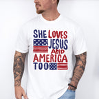 She Loves Jesus And America Too Red & Blue - 4th Of July Unisex Crewneck T-Shirt Sweatshirt Hoodie