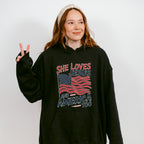 She Loves Jesus And America Too US Flag - 4th Of July Unisex Crewneck T-Shirt Sweatshirt Hoodie