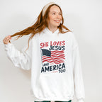 She Loves Jesus And America Too US Flag - 4th Of July Unisex Crewneck T-Shirt Sweatshirt Hoodie