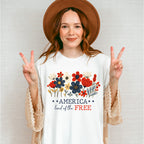America Land Of The Free Flowers Design - 4th Of July Unisex Crewneck T-Shirt Sweatshirt Hoodie