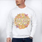 Cardiac Nurse Floral Circle Design - Cardiac Nurse Unisex Crewneck T-Shirt Sweatshirt Hoodie