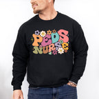 Groovy Floral Peds Nurse Design - Pediatric Nurse Unisex Crewneck T-Shirt Sweatshirt Hoodie
