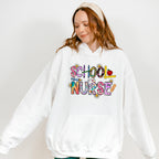 Flowers And Crayons School Nurse Design - School Nurse Unisex Crewneck T-Shirt Sweatshirt Hoodie