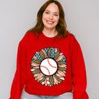 Baseball Sunflower Design - Baseball Unisex Crewneck T-Shirt Sweatshirt Hoodie