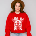 US Flag Skull Design - Baseball Unisex Crewneck T-Shirt Sweatshirt Hoodie
