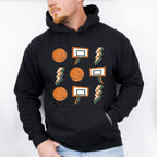 Ball Basket Lightning Doodles Design - Basketball Unisex Crewneck T-Shirt Sweatshirt Hoodie