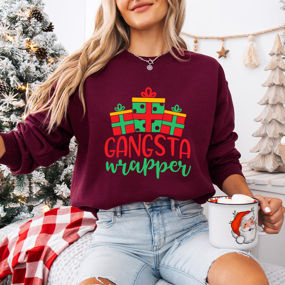 Gangsta Wrapper Design - Christmas Unisex Crewneck T-Shirt Sweatshirt Hoodie