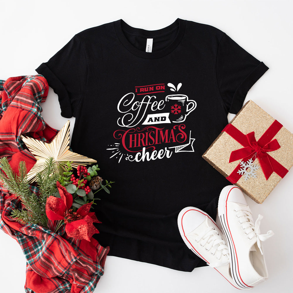 I Run On Coffee And Christmas Cheer Design - Christmas Unisex Crewneck T-Shirt Sweatshirt Hoodie