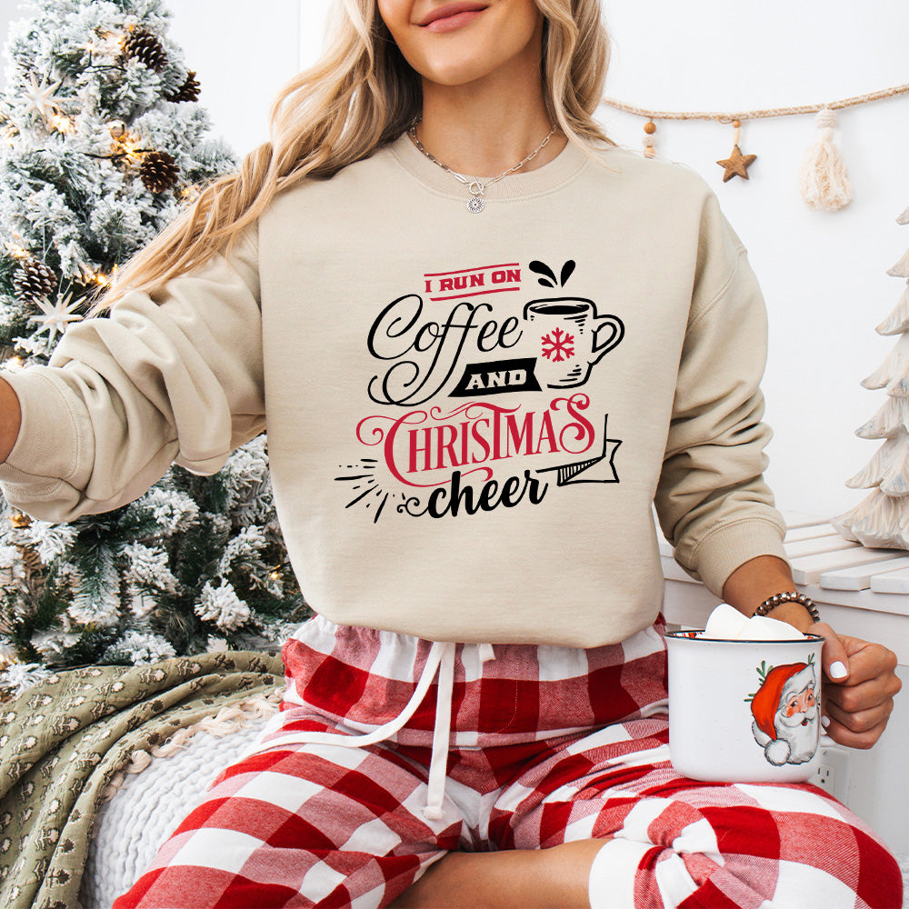 I Run On Coffee And Christmas Cheer Design - Christmas Unisex Crewneck T-Shirt Sweatshirt Hoodie