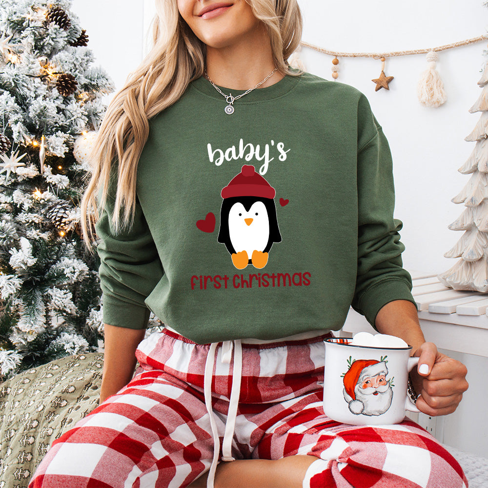 Baby's First Christmas Penguin Design - Christmas Unisex Crewneck T-Shirt Sweatshirt Hoodie