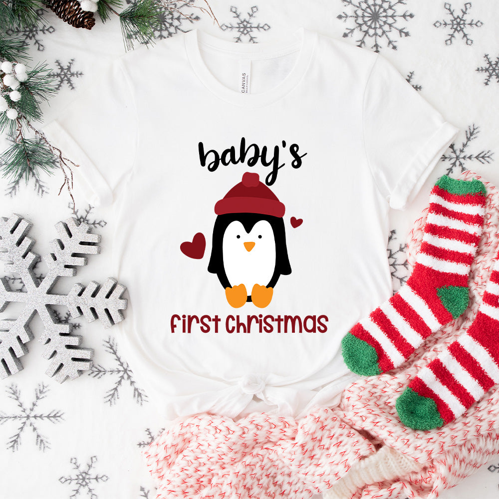 Baby's First Christmas Penguin Design - Christmas Unisex Crewneck T-Shirt Sweatshirt Hoodie