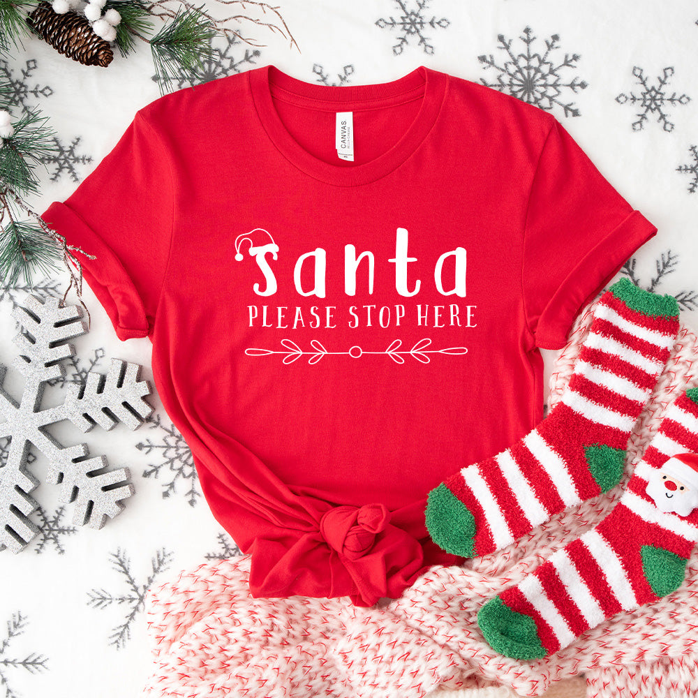 Santa Please Stop Here Design - Christmas Unisex Crewneck T-Shirt Sweatshirt Hoodie
