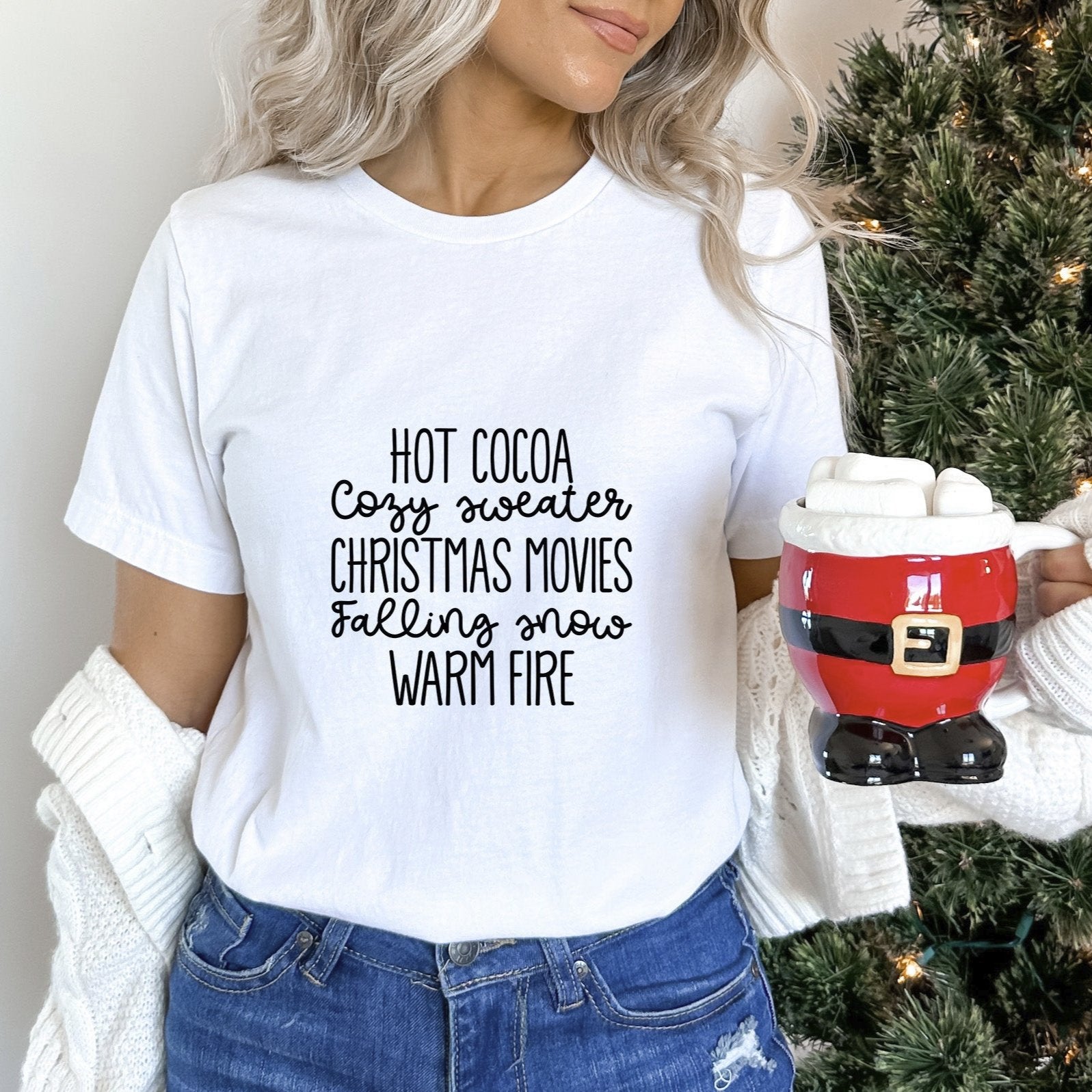 Hot Cocoa Christmas Movies Warm Fire - Christmas Unisex Crewneck T-Shirt Sweatshirt Hoodie